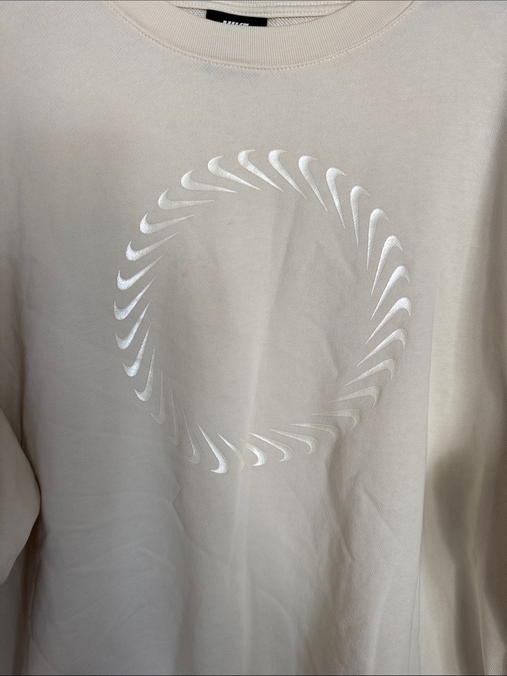 Nike Cream Crewneck Sweatshirt with Subtle Reflective Swoosh Circle - Picture 5 of 7
